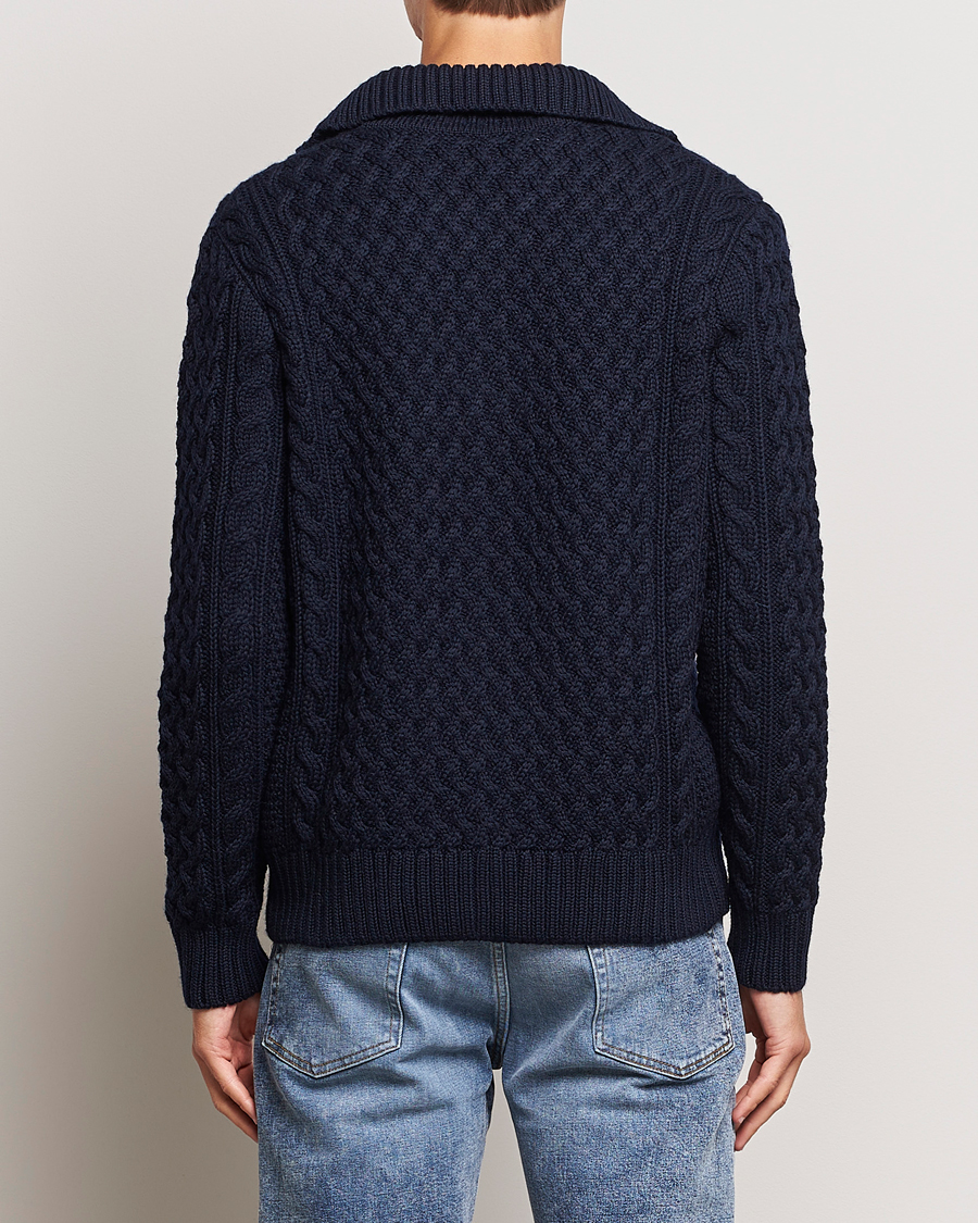 Herren | Pullover | Sunspel | Cable Knit Jacket Navy