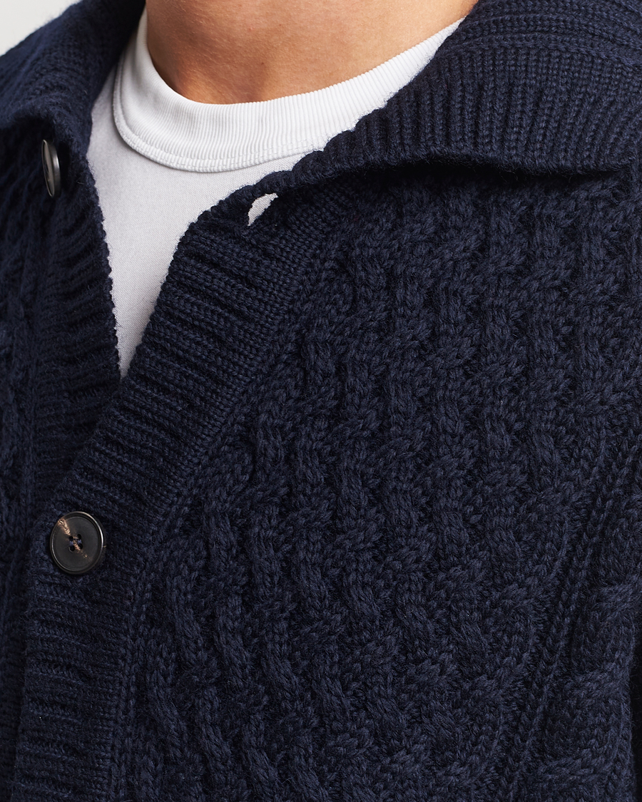 Herren | Pullover | Sunspel | Cable Knit Jacket Navy