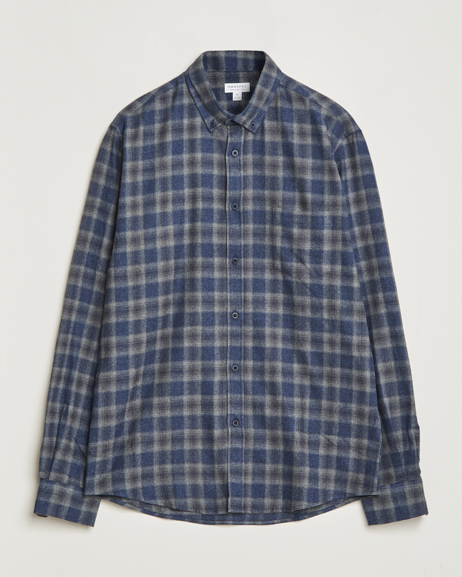 Herren | Hemden | Sunspel | Brushed Cotton Flannel Shirt Grey/Blue Check
