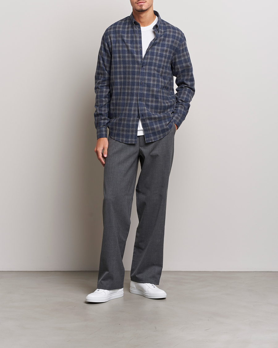 Herren | Hemden | Sunspel | Brushed Cotton Flannel Shirt Grey/Blue Check