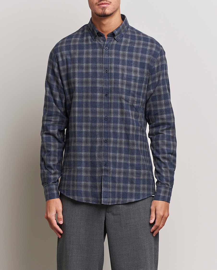 Herren | Hemden | Sunspel | Brushed Cotton Flannel Shirt Grey/Blue Check