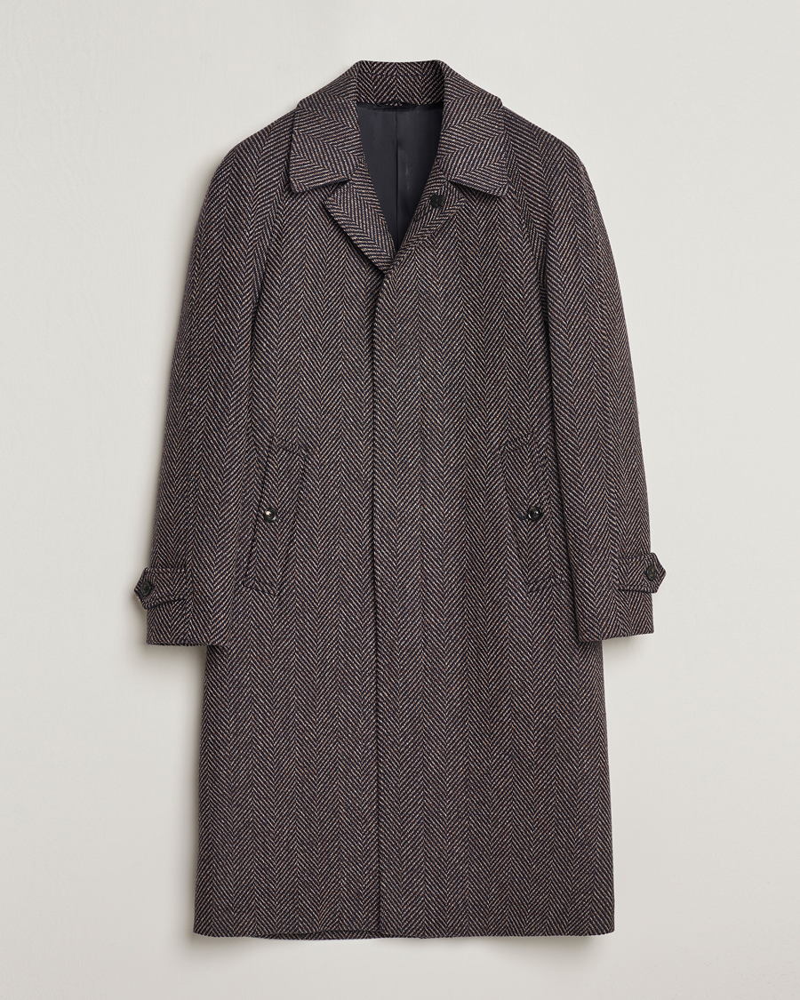 Herren | Jacken | Lardini | Wool/Cashmere Herringbone Raglan Coat Navy/Brown