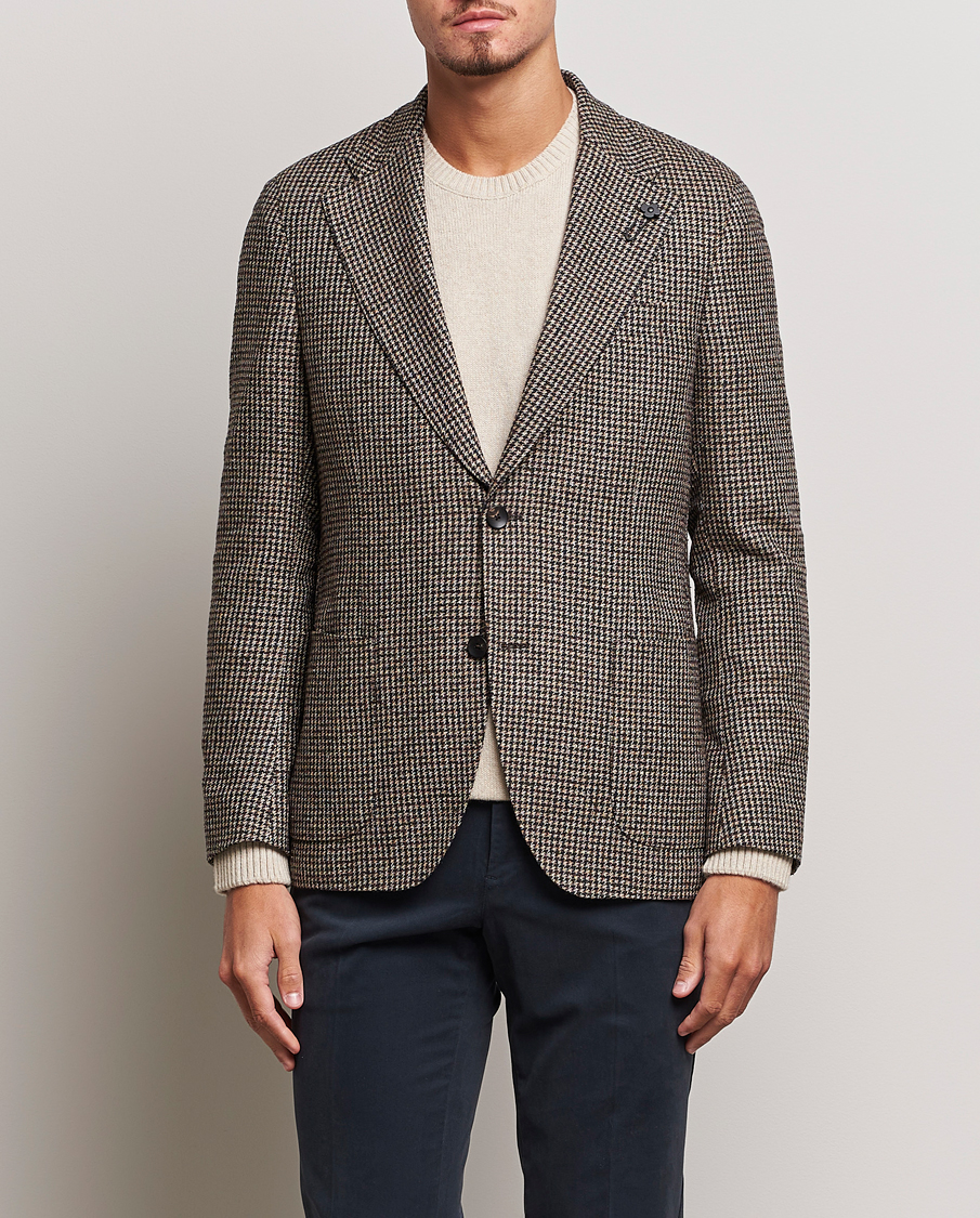 Herren | Sakkos | Lardini | Wool/Silk/Cashmere Houndstooth Blazer Beige/Green