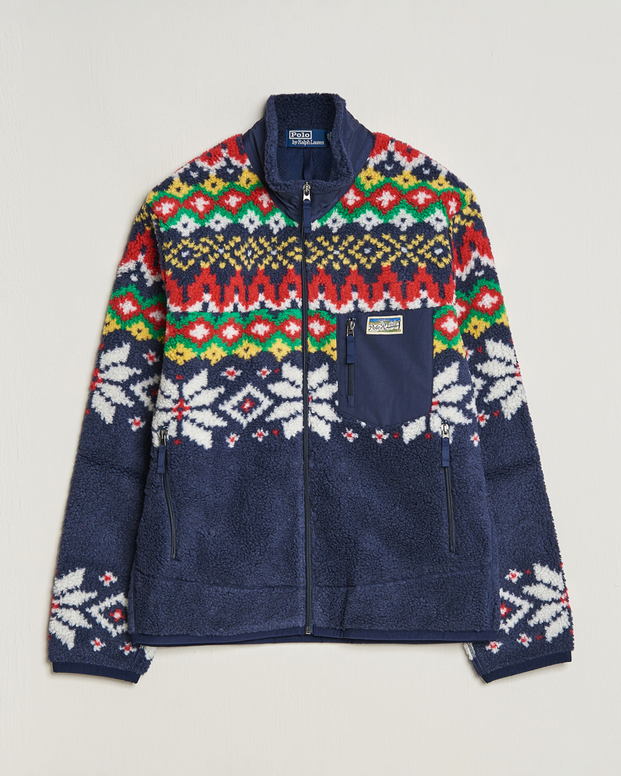 Herren | Pullover | Polo Ralph Lauren | Bonded Hi-Pile Snowflake Fairisle Full Zip Navy