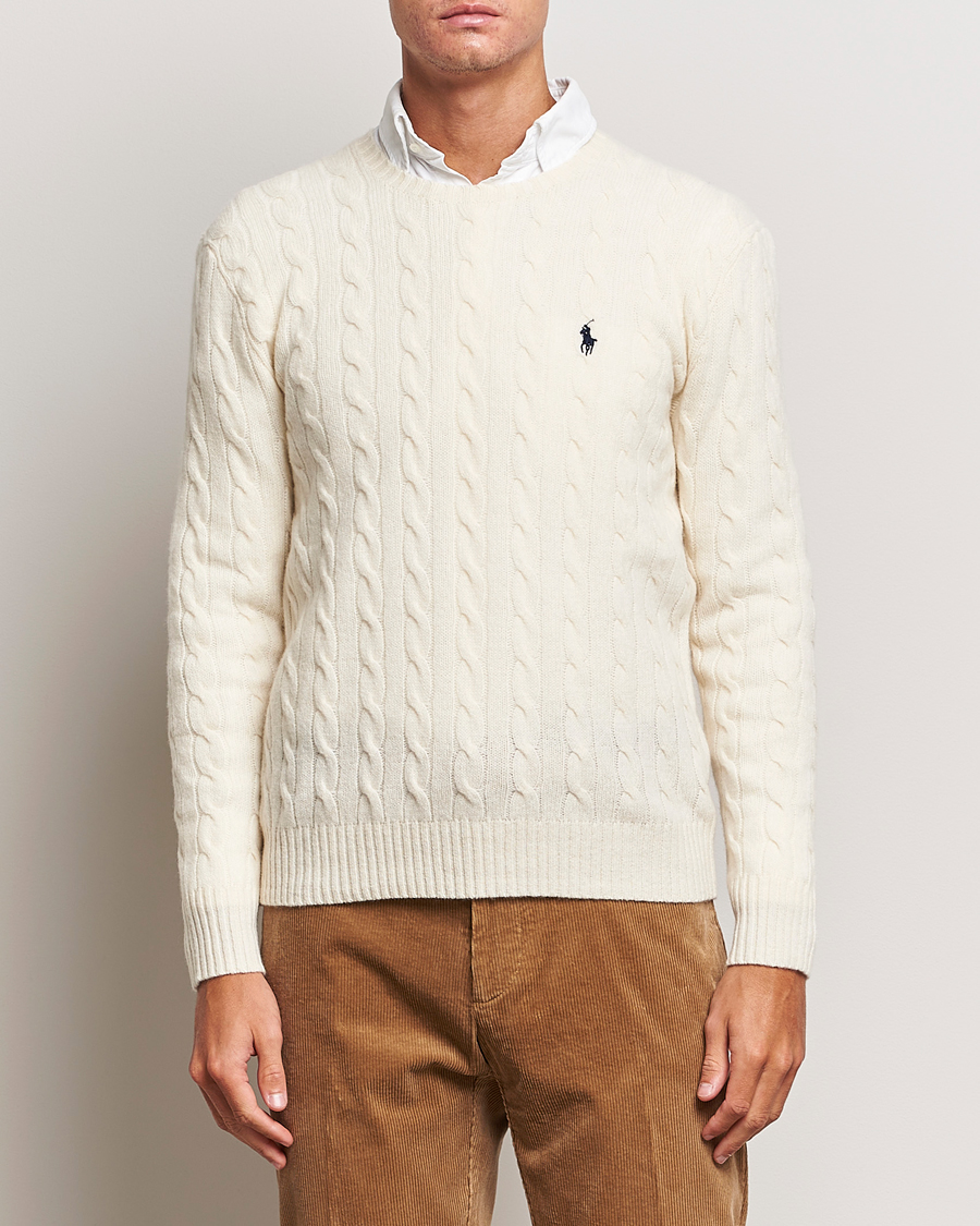 Herren | 30% sale | Polo Ralph Lauren | Wool/Cashmere Cable Crew Neck Pullover Andover Cream
