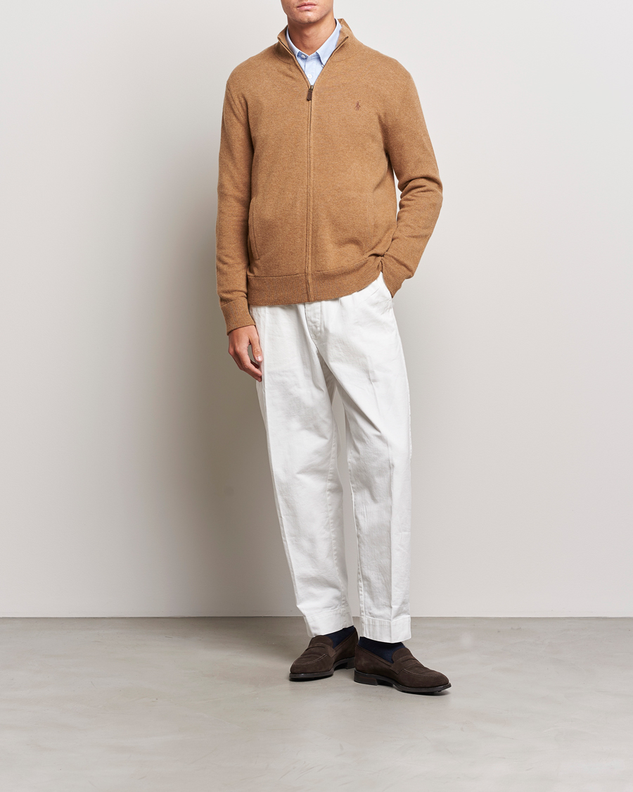 Herren | Pullover | Polo Ralph Lauren | Merino Knitted Full Zip Sweater Latte Brown Heather