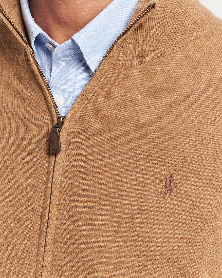 Herren | Pullover | Polo Ralph Lauren | Merino Knitted Full Zip Sweater Latte Brown Heather