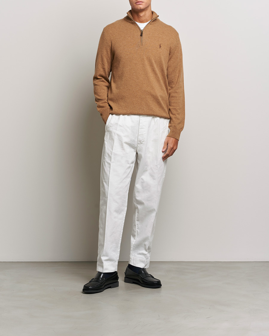 Herren | Pullover | Polo Ralph Lauren | Merino Knitted Half Zip Sweater Latte Brown Heather