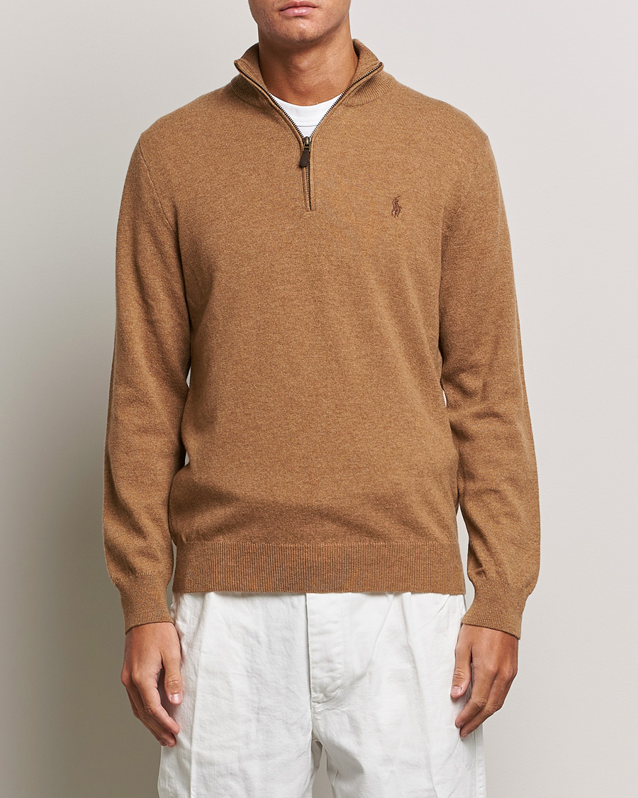 Herren | Pullover | Polo Ralph Lauren | Merino Knitted Half Zip Sweater Latte Brown Heather