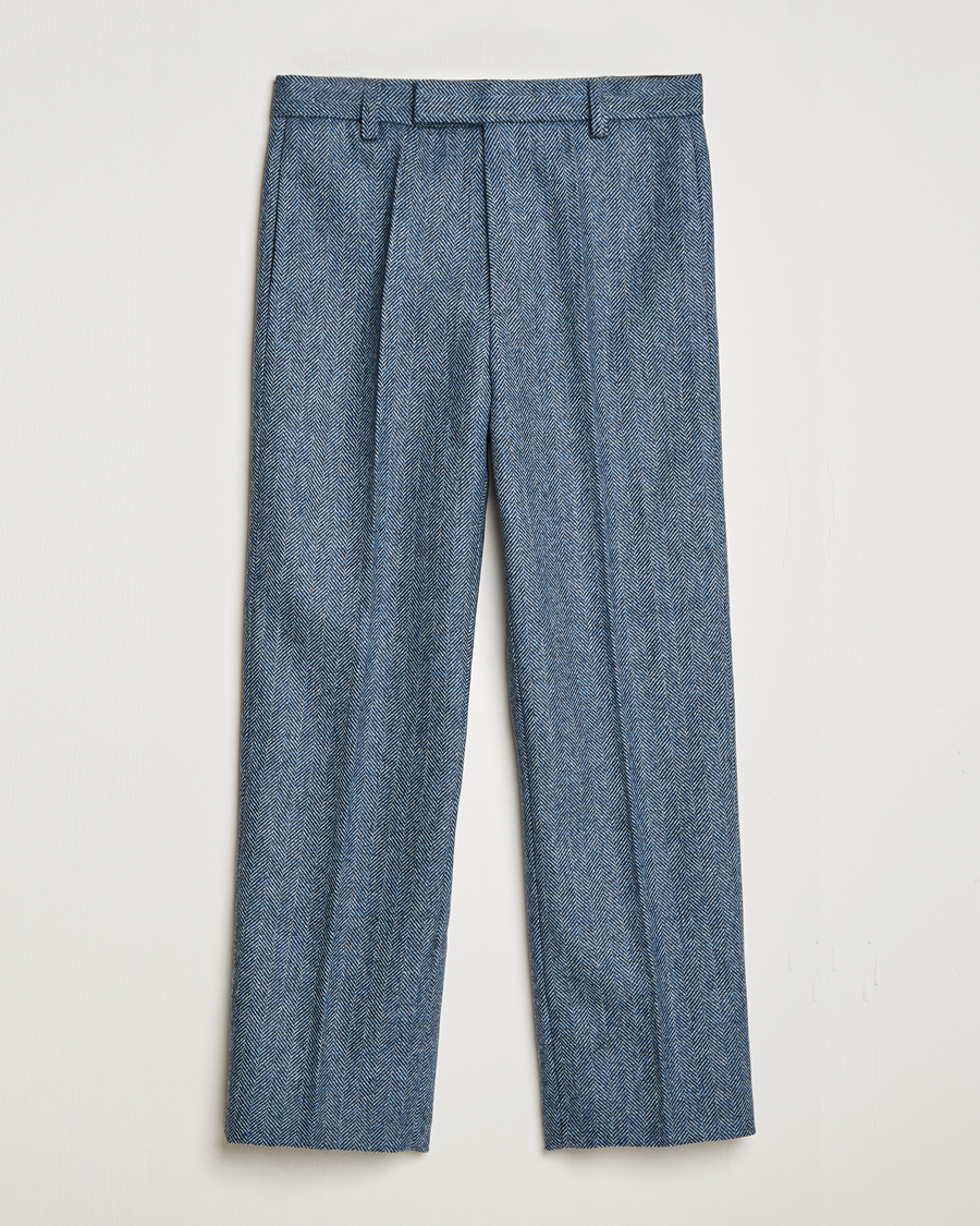 Herren | Hosen | Palmes | Pleated Wool Trousers Navy Herringbone