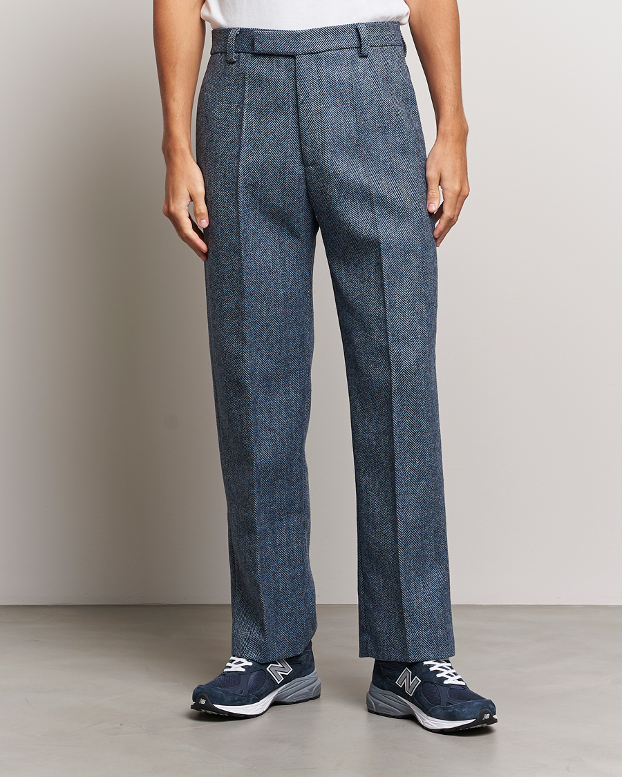 Herren | Hosen | Palmes | Pleated Wool Trousers Navy Herringbone