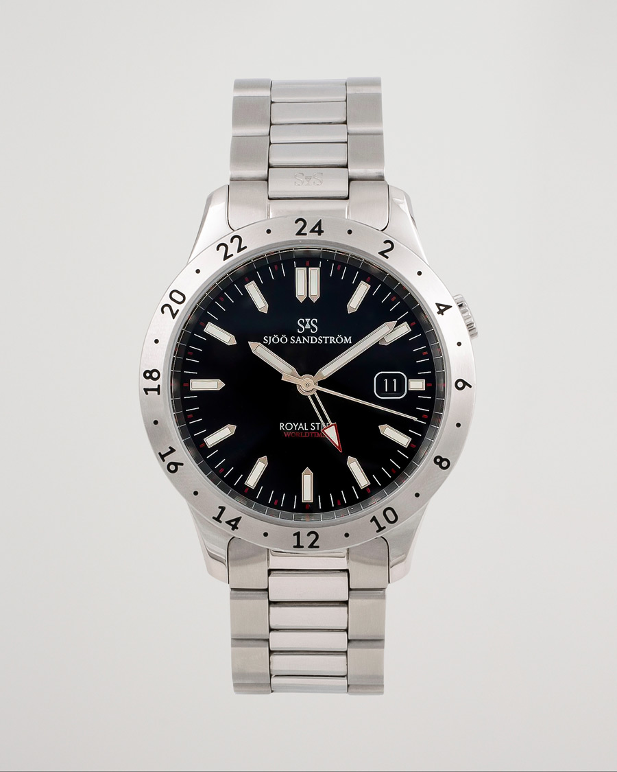 Herren | Sjöö Sandström Pre-Owned Royal Steel Worldstimer 41mm SS-1841-WT Steel Black | Sjöö Sandström Pre-Owned | Royal Steel Worldstimer 41mm SS-1841-WT Steel Black