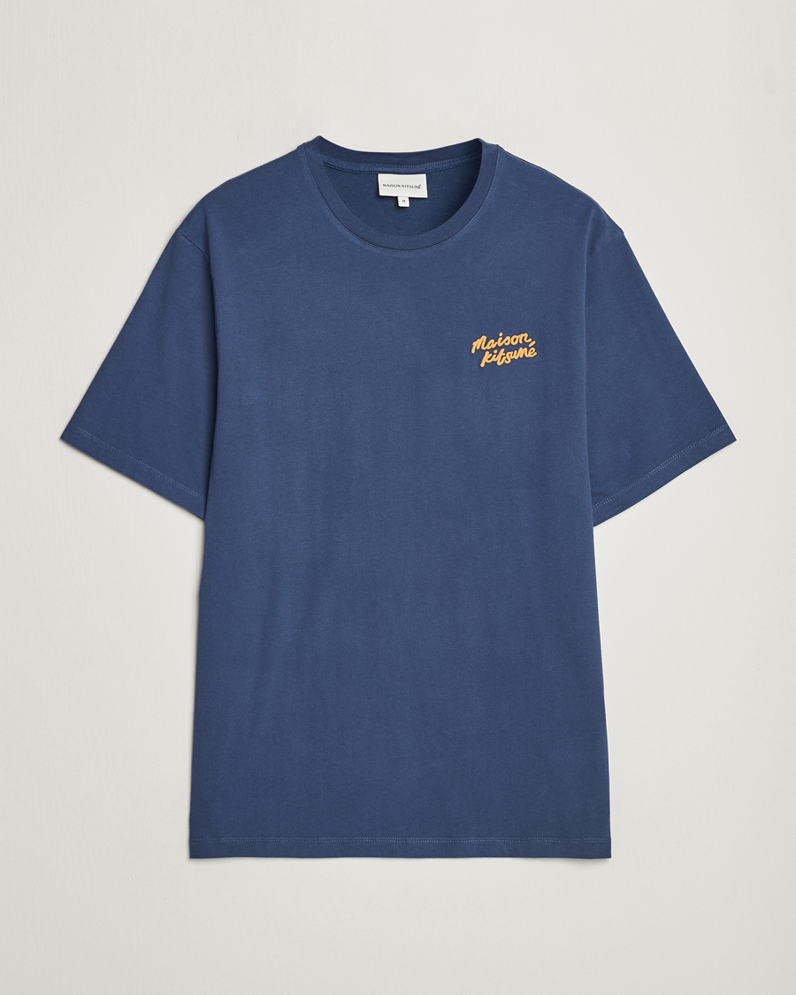 Herren | T-Shirts | Maison Kitsuné | Mini Handwriting T-shirt Blue Denim