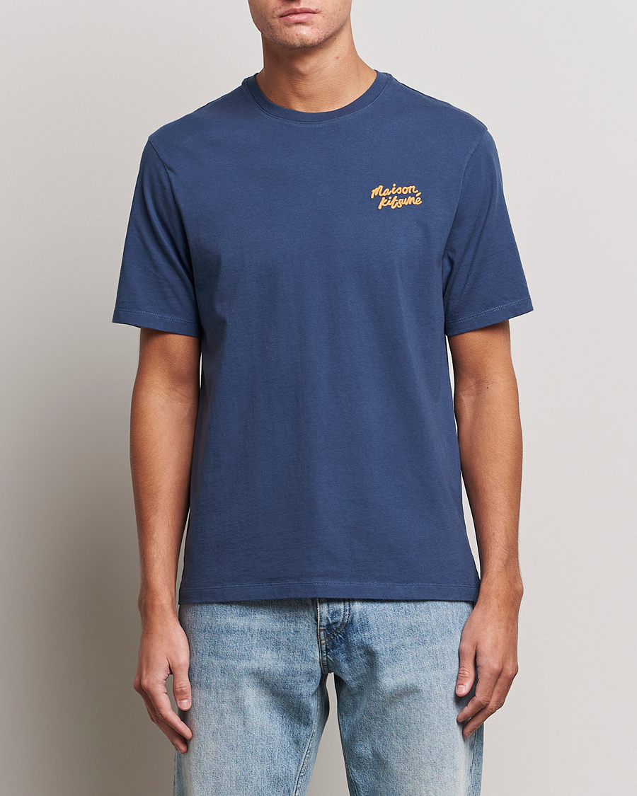 Herren | T-Shirts | Maison Kitsuné | Mini Handwriting T-shirt Blue Denim