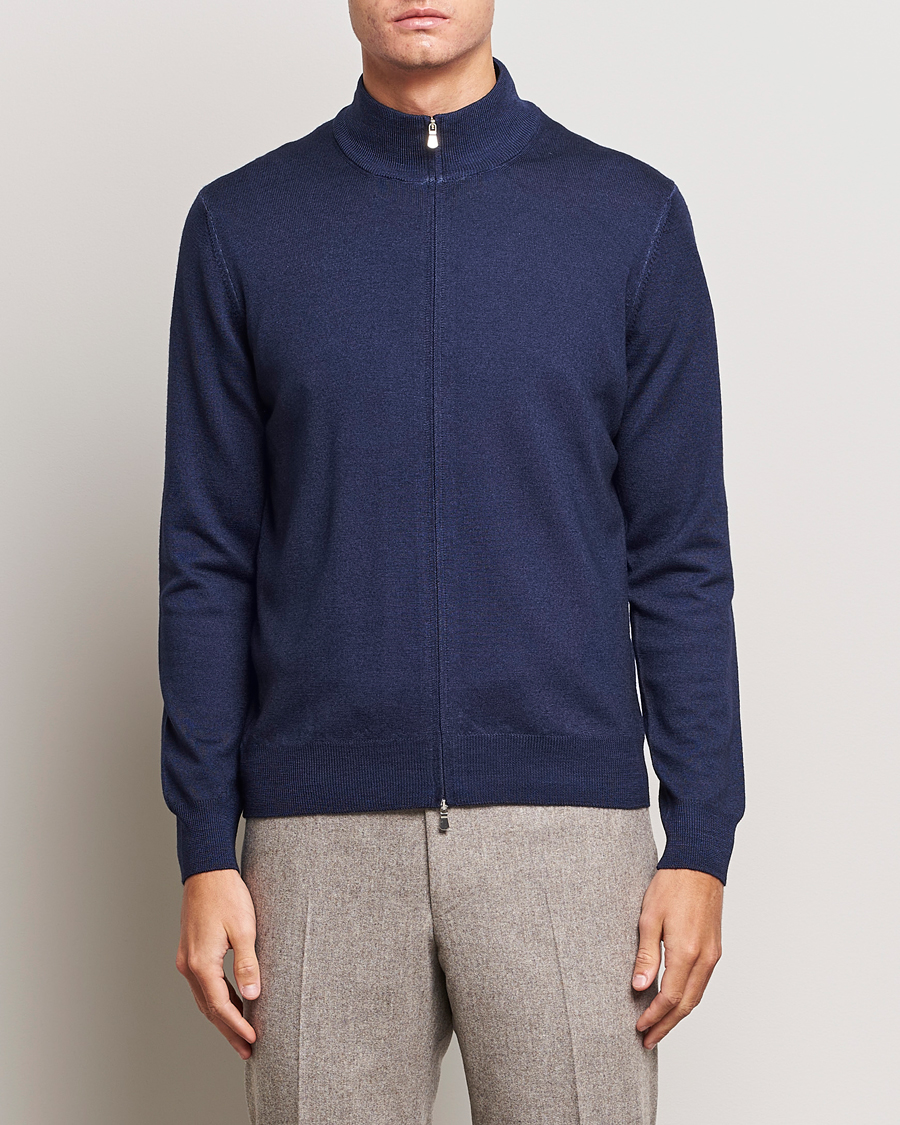 Herren | Pullover | Gran Sasso | Vintage Merino Fashion Fit Full Zip Navy