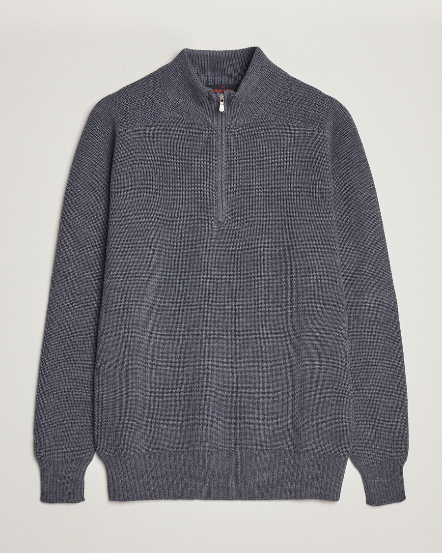 Herren | Pullover | Gran Sasso | Rainwool Half Zip Grey Melange