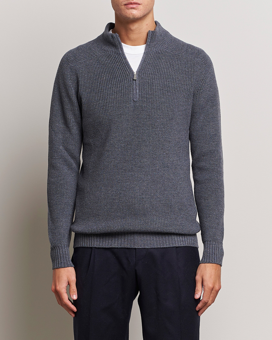Herren | Pullover | Gran Sasso | Rainwool Half Zip Grey Melange