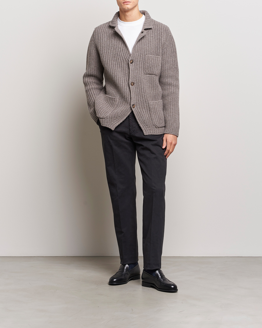 Herren | Pullover | Gran Sasso | Heavy Wool Knitted Blazer Cardigan Taupe Melange