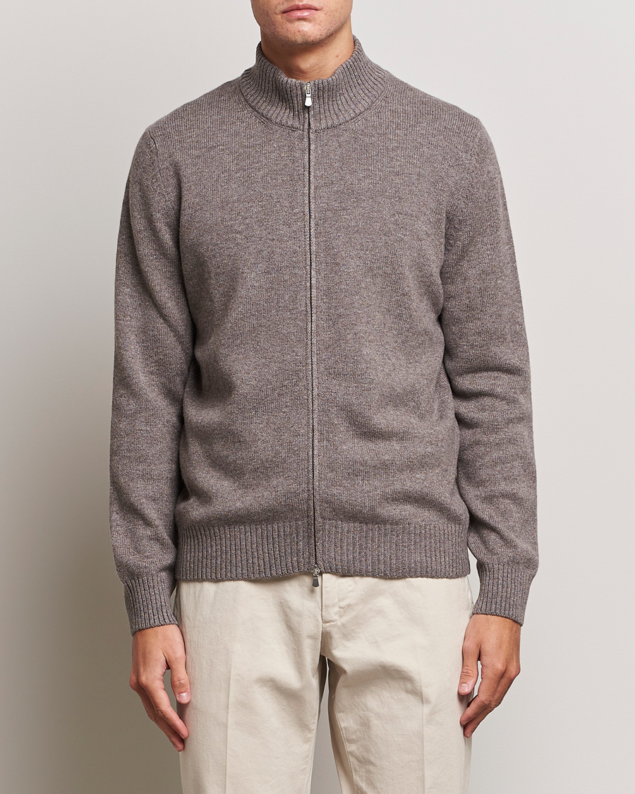 Herren | Pullover | Gran Sasso | Wool/Cashmere Full Zip Light Brown Melange