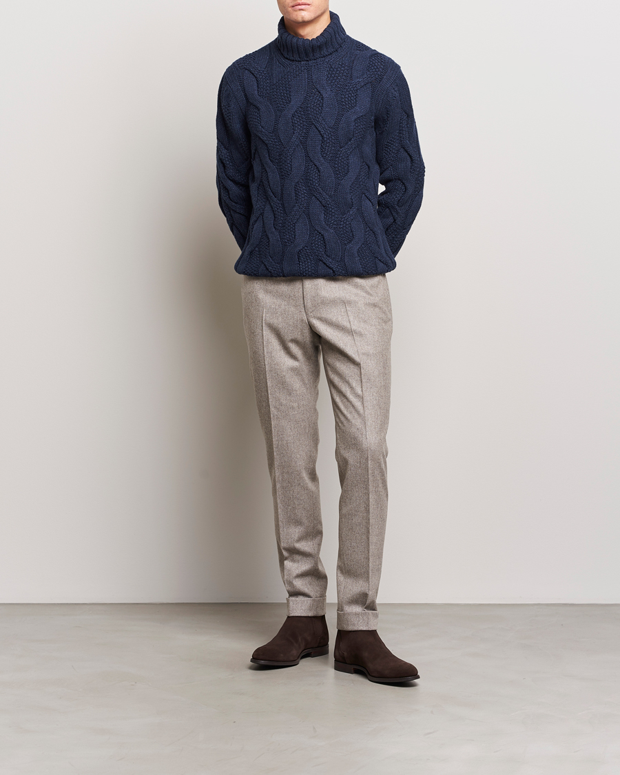Herren | Pullover | Gran Sasso | Wool/Cashmere Heavy Knitted Structured Polo Navy