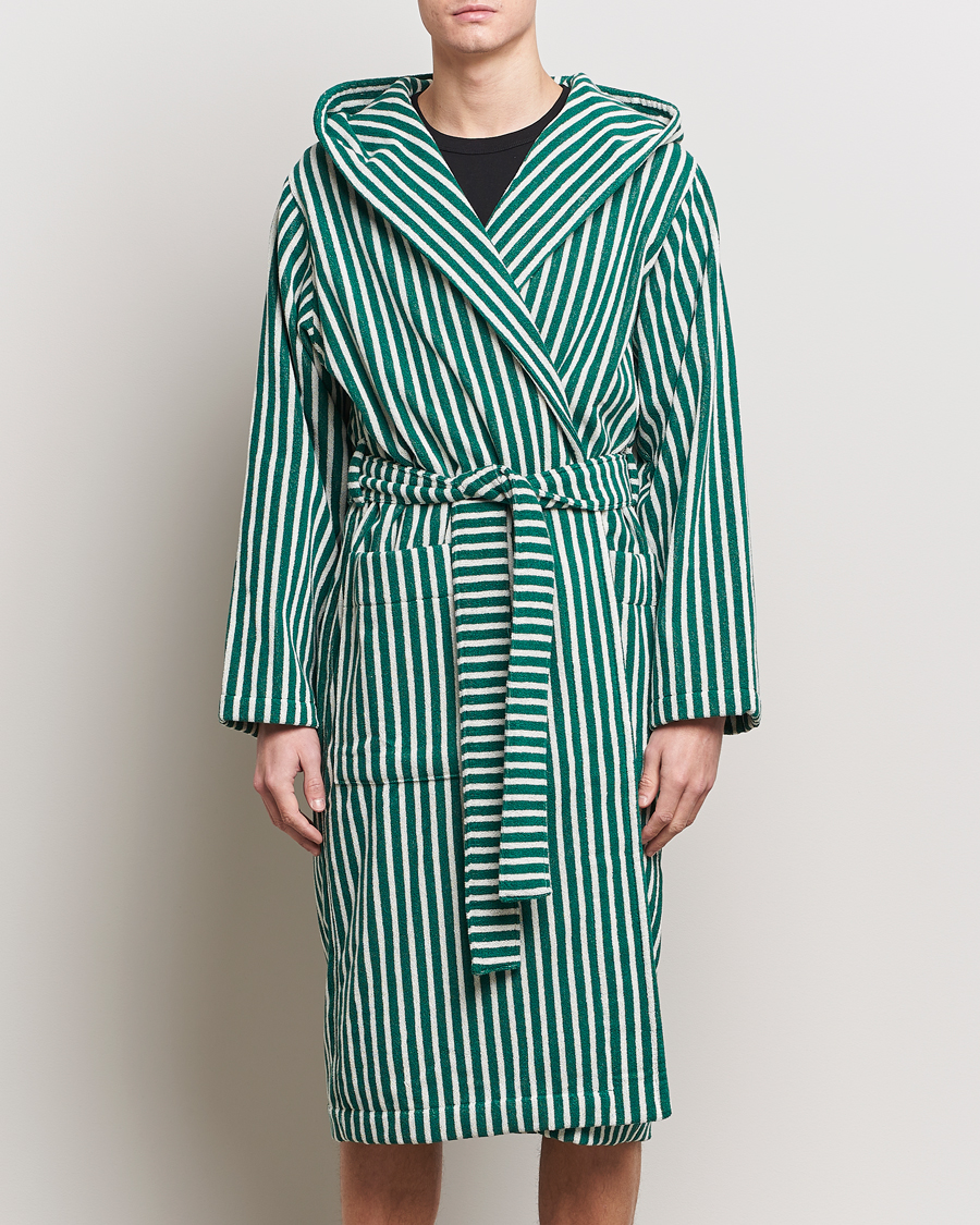 Herren | Kleidung | Tekla | Organic Terry Hooded Bathrobe Teal Green Stripes