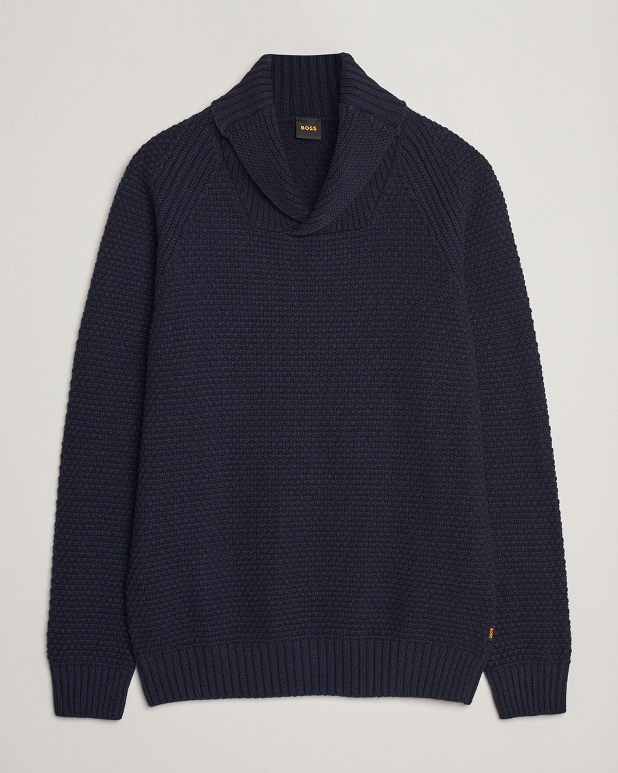 Herren | Pullover | BOSS ORANGE | Amado Heavy Knitted Shawl Collar Sweater Dark Blue