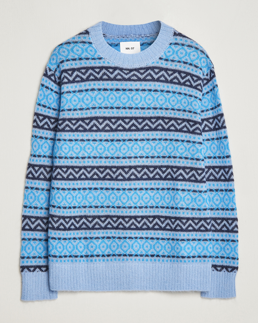 Herren | Pullover | NN07 | Grant Wool Fairisle Sweater Light Blue
