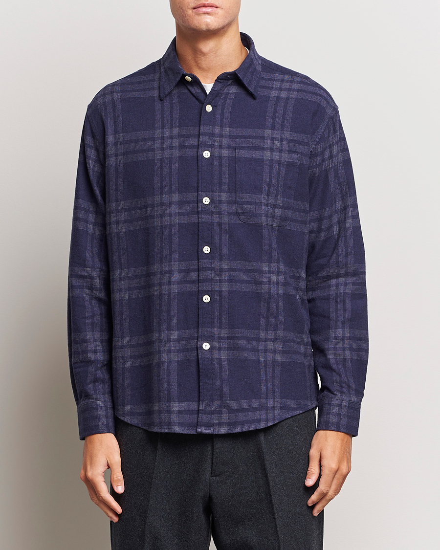 Herren | Hemden | NN07 | Deon Brushed Flannel Checked Shirt Navy Blue