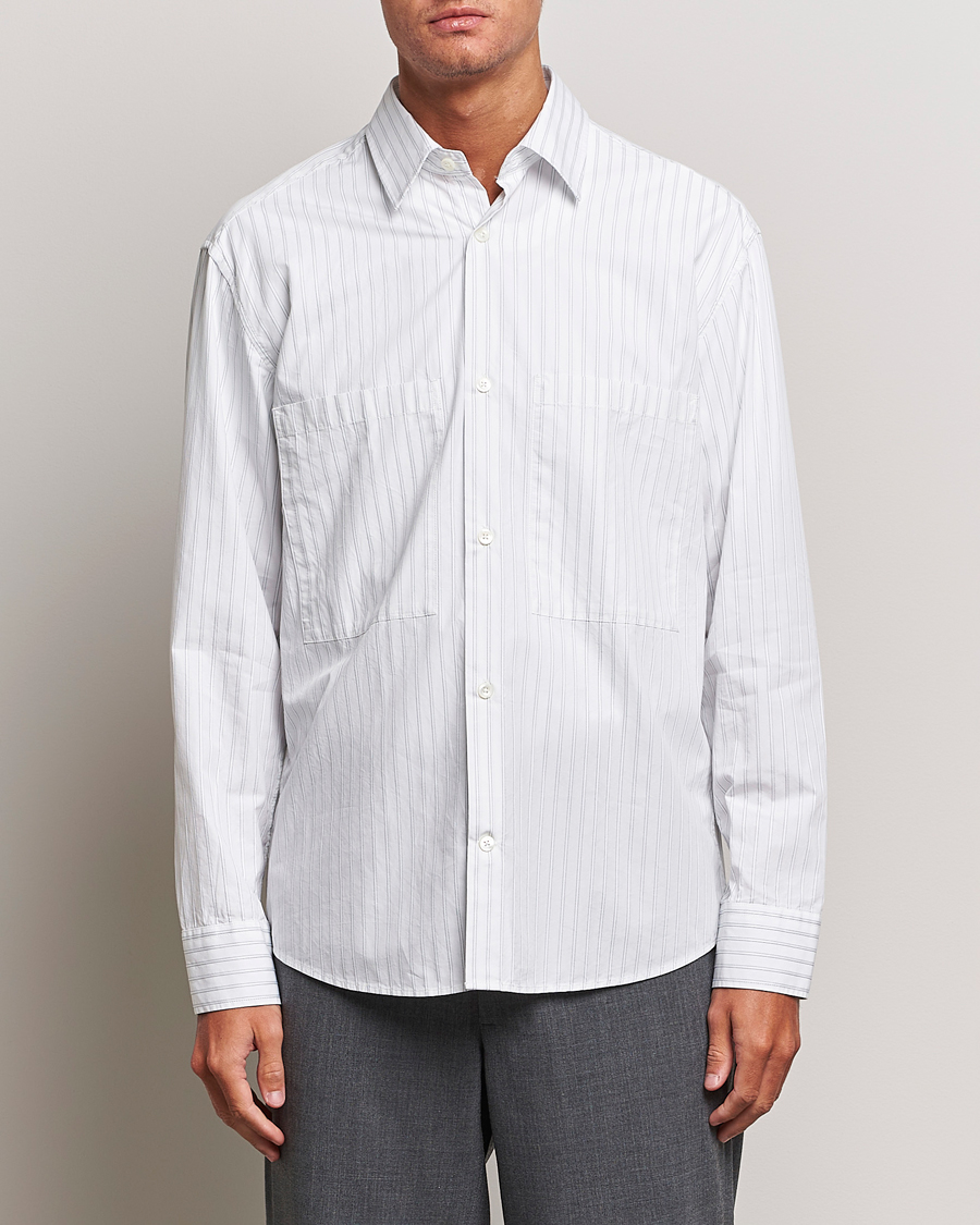 Herren | Hemden | NN07 | Freddie Poplin Striped Shirt White/Black