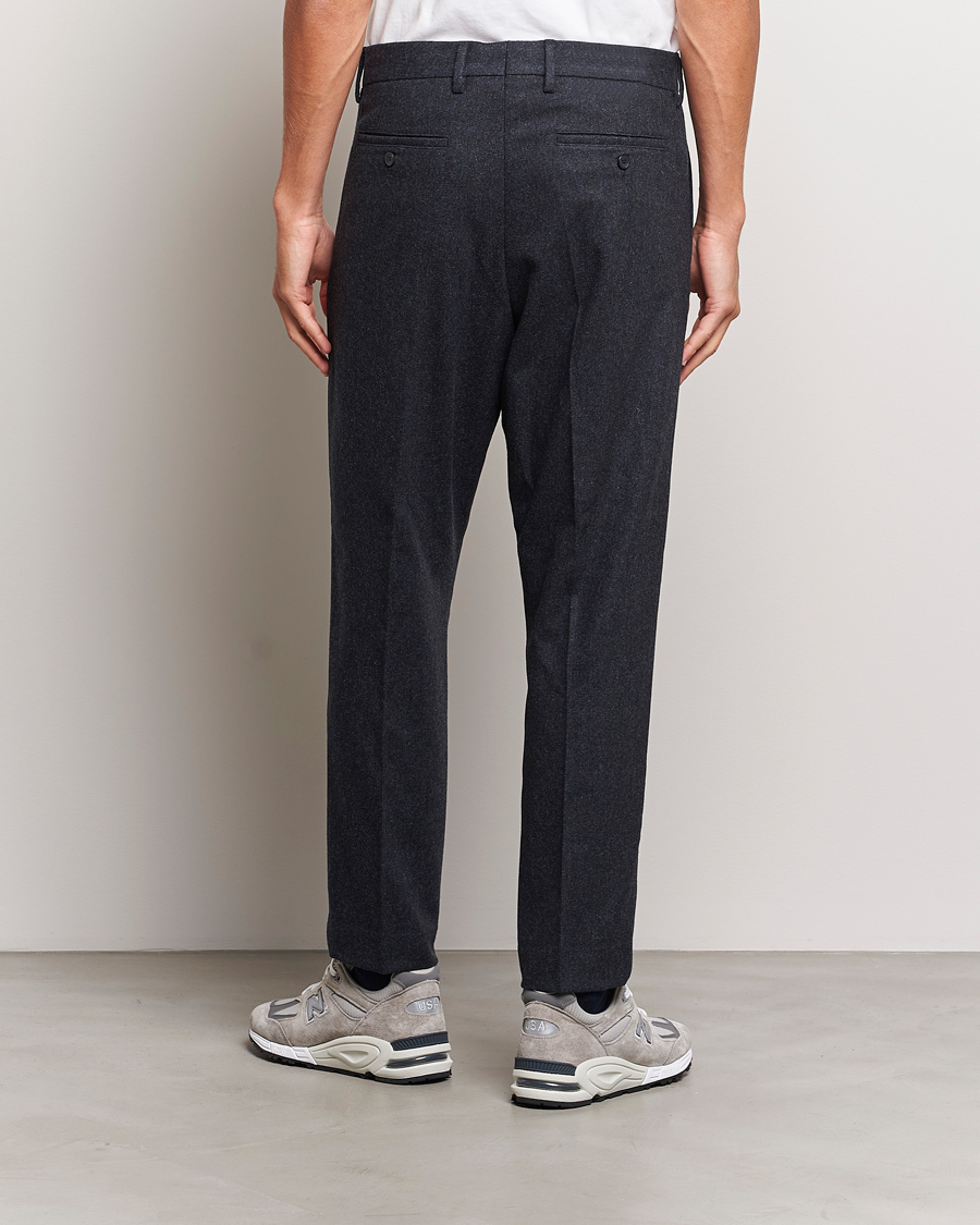 Herren | Hosen | NN07 | Bill Brushed Flannel Pleated Trousers Navy Blue