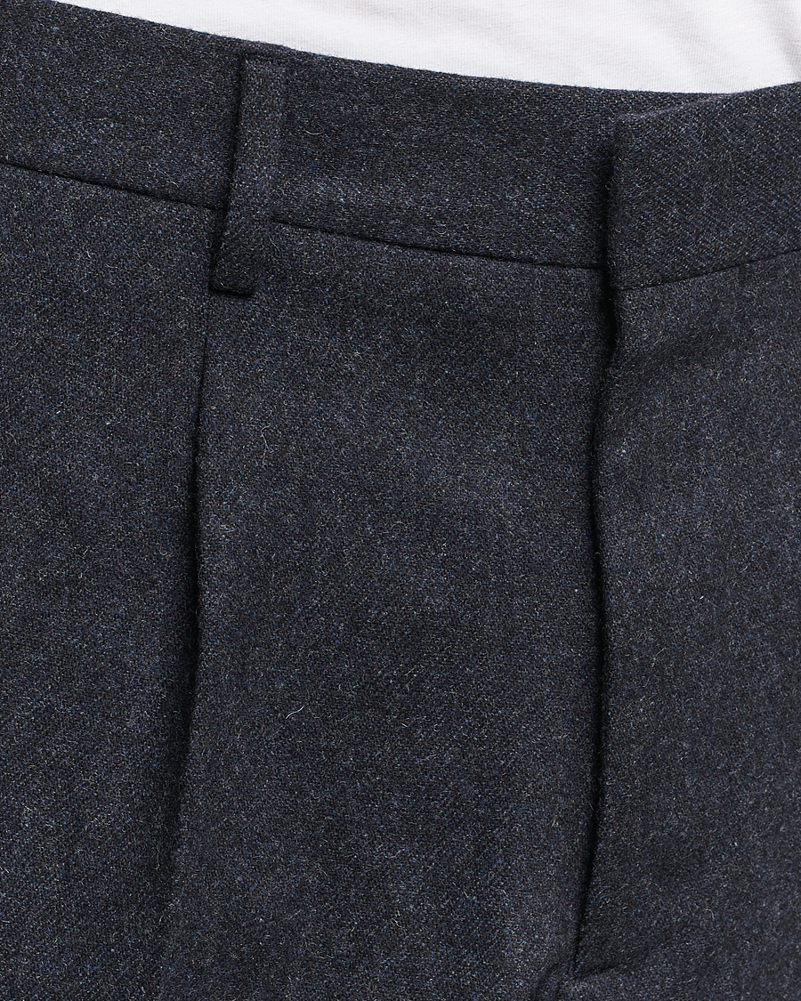 Herren | Hosen | NN07 | Bill Brushed Flannel Pleated Trousers Navy Blue