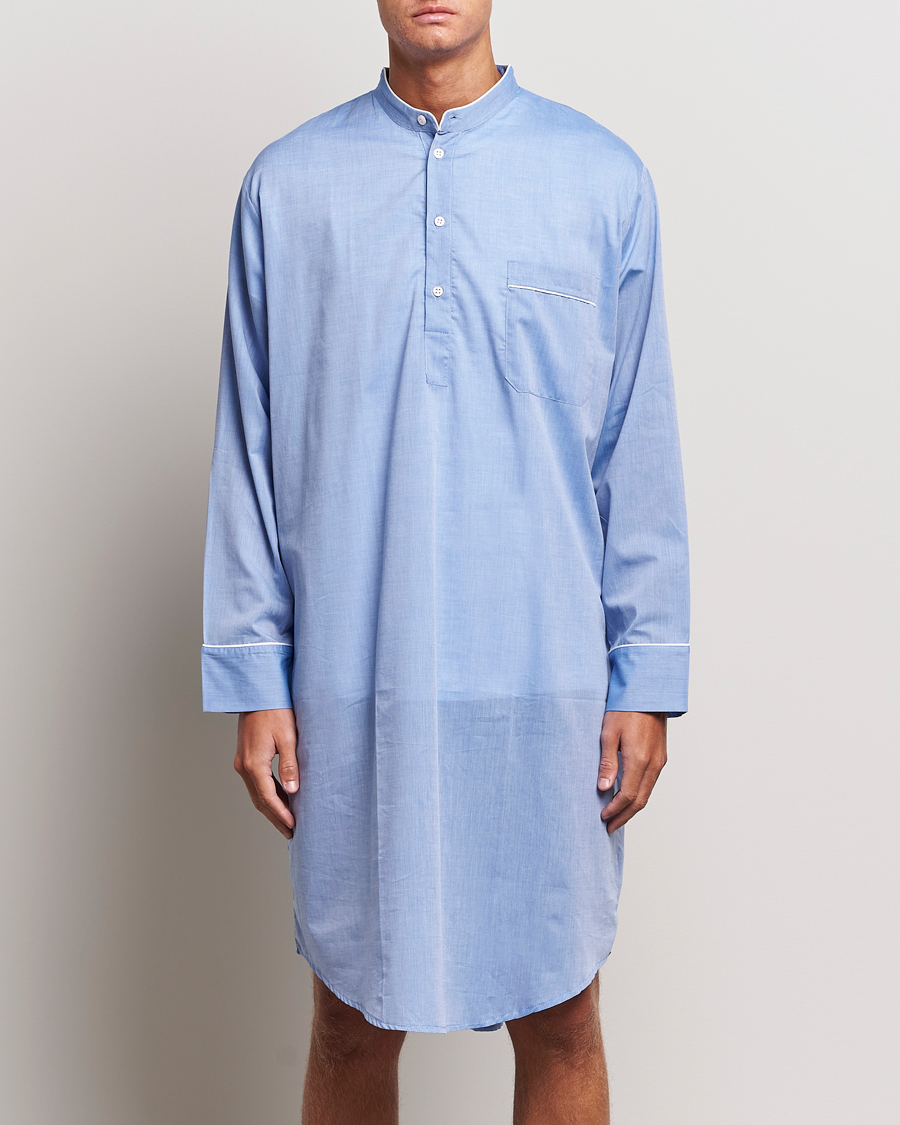 Herr | Pyjamas & Morgonrockar | Derek Rose | Cotton Pullover Nightshirt Light Blue