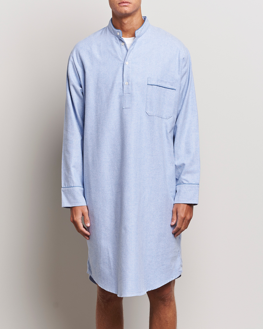 Herr | Pyjamas & Morgonrockar | Derek Rose | Cotton Pullover Nightshirt Light Blue