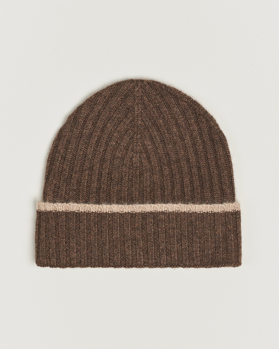 Herren | Amanda Christensen Rib Knitted Cashmere Paspoal Cap Brown Melange | Amanda Christensen | Rib Knitted Cashmere Paspoal Cap Brown Melange