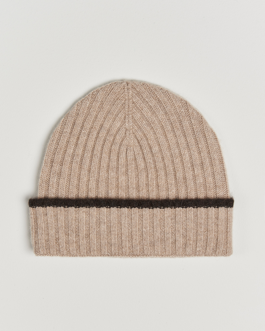 Herren | Amanda Christensen Rib Knitted Cashmere Paspoal Cap Beige Melange | Amanda Christensen | Rib Knitted Cashmere Paspoal Cap Beige Melange