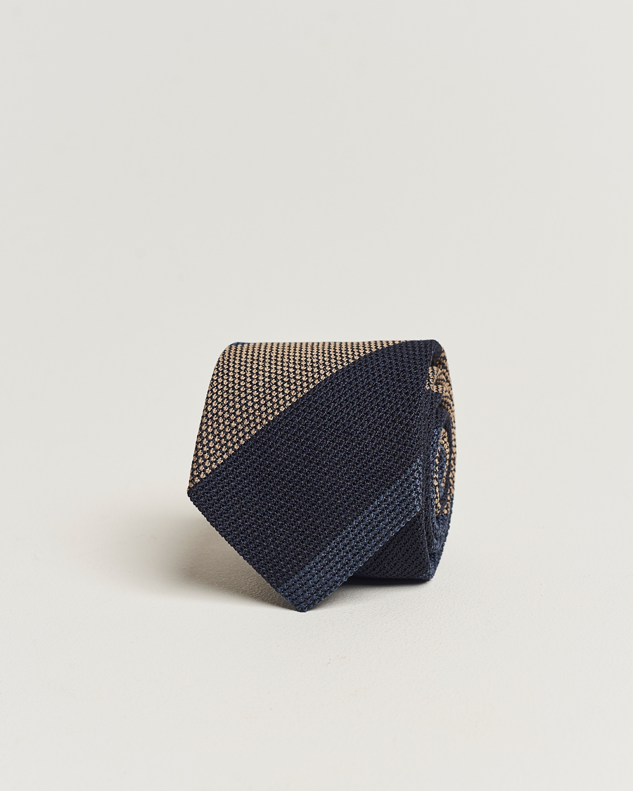Herren | Amanda Christensen Silk Grenadine 8cm Block Striped Tie Navy/Blue/Beige | Amanda Christensen | Silk Grenadine 8cm Block Striped Tie Navy/Blue/Beige