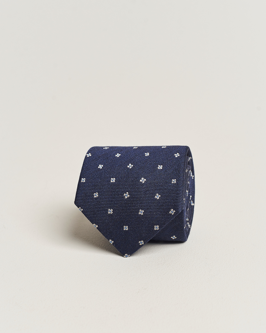Herren | Amanda Christensen Silk/Wool 8cm Printed Flower Tie Navy | Amanda Christensen | Silk/Wool 8cm Printed Flower Tie Navy