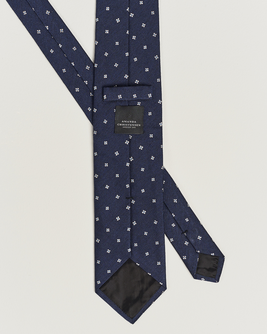 Herren | Amanda Christensen Silk/Wool 8cm Printed Flower Tie Navy | Amanda Christensen | Silk/Wool 8cm Printed Flower Tie Navy