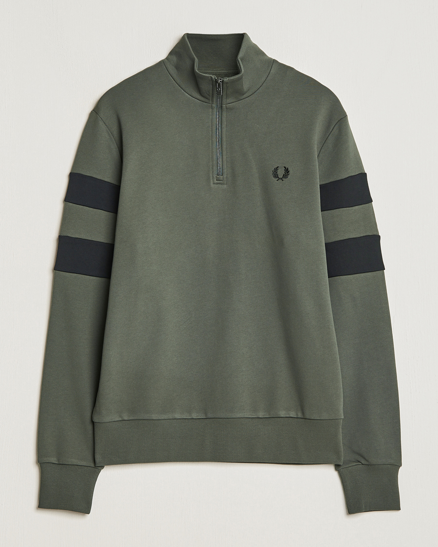 Herren | Pullover | Fred Perry | Tipped Sleeve Half Zip Sweatshirt Field Green