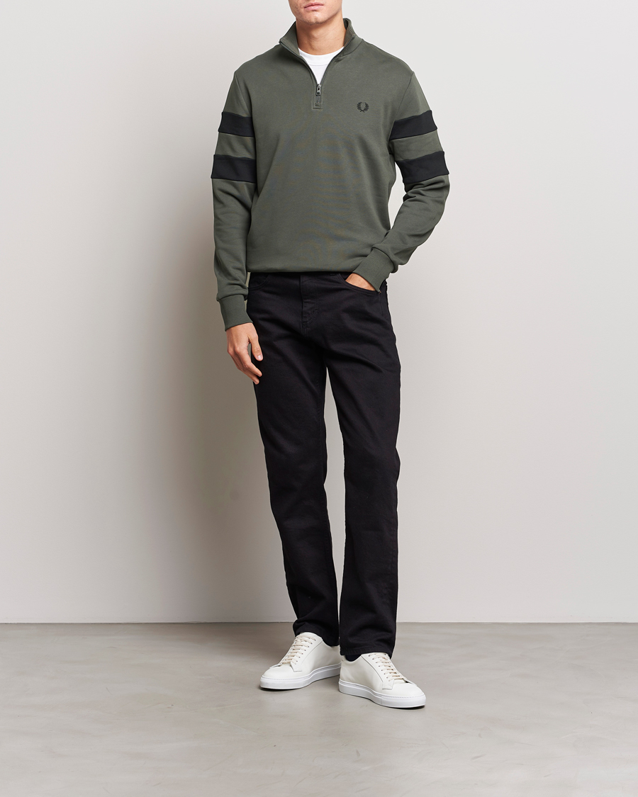 Herren | Pullover | Fred Perry | Tipped Sleeve Half Zip Sweatshirt Field Green