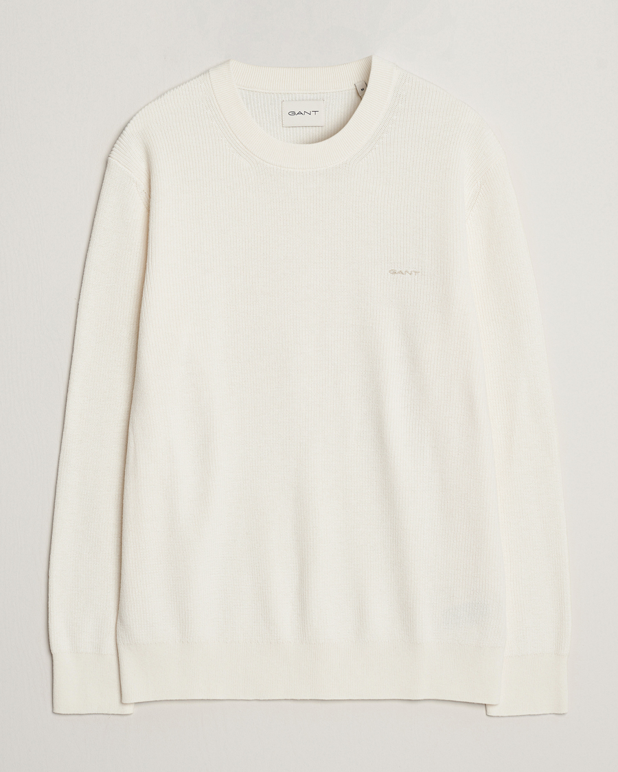 Herren | Pullover | GANT | Cotton/Wool Rib Knitted Crew Neck Cream