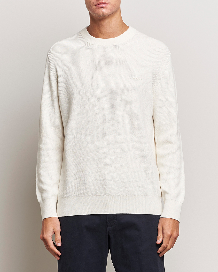 Herren | Pullover | GANT | Cotton/Wool Rib Knitted Crew Neck Cream