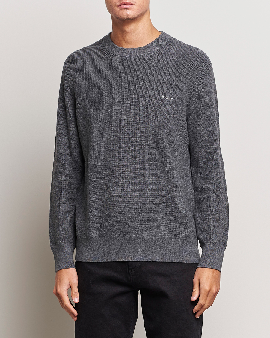 Herren | Pullover | GANT | Cotton/Wool Rib Knitted Crew Neck Antrachite Melange