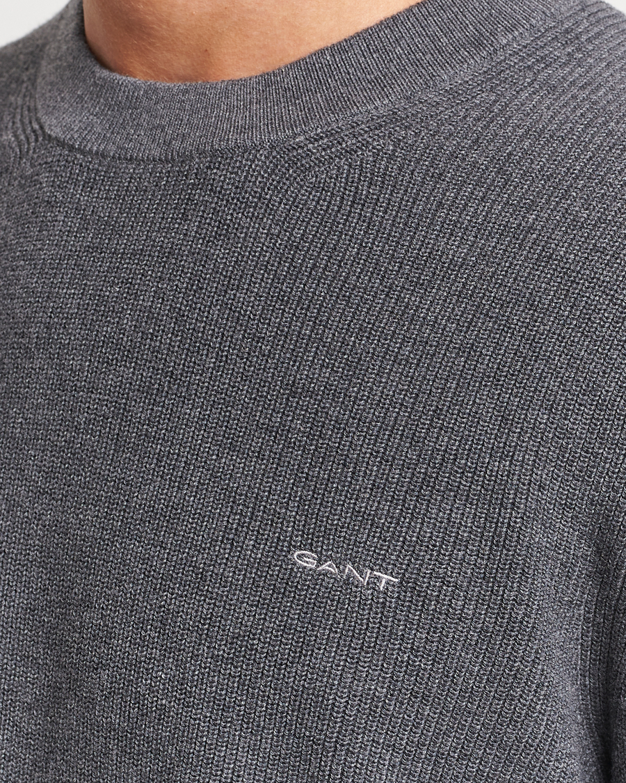 Herren | Pullover | GANT | Cotton/Wool Rib Knitted Crew Neck Antrachite Melange