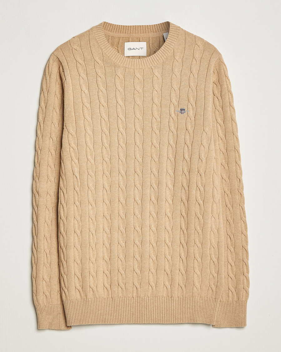 Herren | Pullover | GANT | Cotton Cable Crew Neck Pullover Khaki Melange