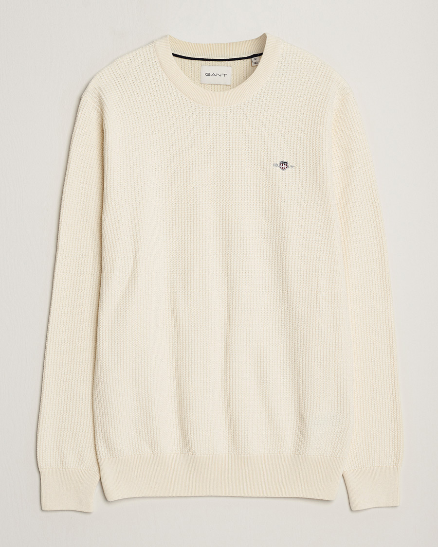 Herren | Pullover | GANT | Cotton Micro Textured Crew Neck Cream