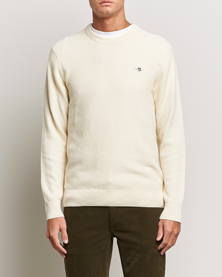 Herren | Pullover | GANT | Cotton Micro Textured Crew Neck Cream
