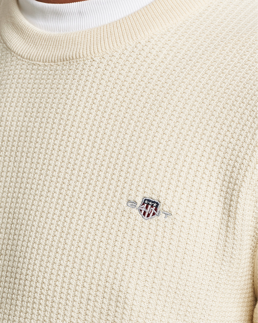 Herren | Pullover | GANT | Cotton Micro Textured Crew Neck Cream