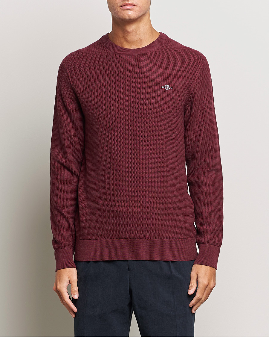 Herren | Pullover | GANT | Cotton Micro Textured Crew Neck Red Shadow