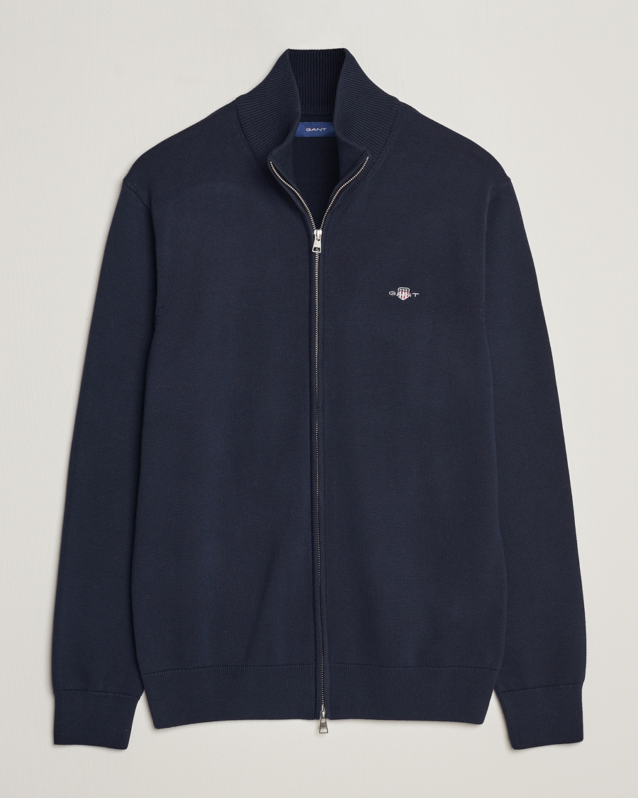 Herren | Pullover | GANT | Cotton Full Zip Cardigan Evening Blue